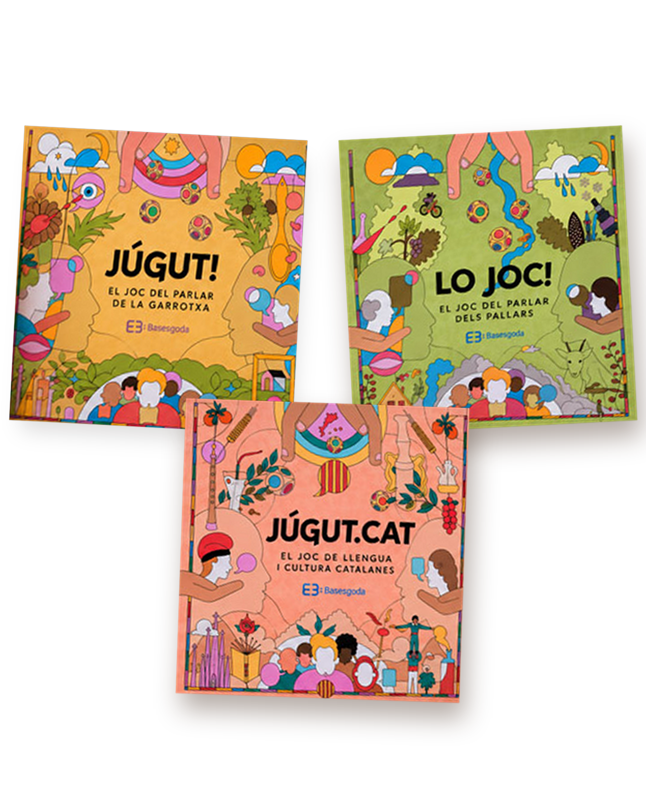 Les tres capses dels jocs JÚGUT!, LO JOC! i JÚGUT.CAT